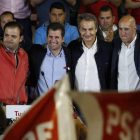 Tino Rodríguez, Luis Tudanca, José Luis Rodríguez Zapatero y José Antonio Diez, ayer en el mitin celebrado en el pabellón La Torre en León.