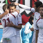 Alex Vázquez, Dani Hedrera y Jony Lomas felicitan a Murci por superar al mítico Marianín.