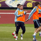 David Albiol, Sergio Ramos, Fernando Llorente y Javi Martínez durante el entrenamiento de la seleccion.