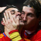 Villa y Ramos tras el gol ante Portugal.