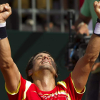 David Ferrer celebra con los brazos en alto el triunfo frente a Isner que sellaba el pase a la final de la Copa Davis para España.