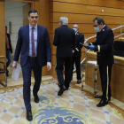 Pedro Sánchez, ayer, a su llegada a la sesión de control al Gobierno en el Senado. EFE