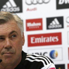 Carlo Ancelotti, en la sala de prensa de Valdebebas.