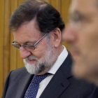 Mariano Rajoy,  durante el acto de promesa de la Constitución de Sánchez. EMILIO NARANJO
