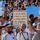 Manifestantes ayer en la plaza de Colón en Madrid. FERNANDO ALVARADO