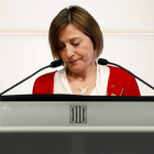 La presidenta del Parlament, Carme Forcadell, durante su comparecencia ayer. ANDREU DALMAU