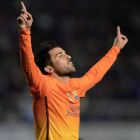 David Villa celebra el gol con el que el Barcelona abría la cuenta ante al Deportivo Alavés.