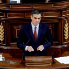 El candidato a la presidencia del Gobierno, Pedro Sánchez, durante su discurso de investidura.