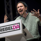 Iglesias, durante su intervención de ayer en Alcorcón. LUCA PIERGIOVANNI