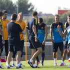 Los jugadores del Barça en un entrenamiento.