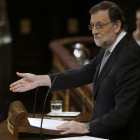 El presidente en funciones, Mariano Rajoy, durante su intervención en el Congreso. CHEMA MOYA