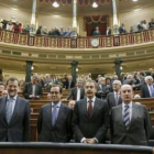 Rajoy, Bono, Rodríguez Zapatero y Lavilla durante el acto celebrado ayer.