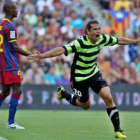 El delantero paraguayo Nelson Valdez celebra su segundo gol en el Camp Nou.