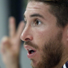 Sergio Ramos durante la rueda de prensa que ofreció en la Ciudad Deportiva del Madrid.