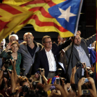 Mas, cabeza de lista de Junts pel sí, durante la celebración de los resultados electorales.