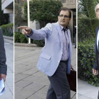Felipe López, de CC.OO., Víctor Fernández, de Fitag-UGT y Victorino Alonso, presidente de Carbunión, a su llegada ayer al Ministerio de Industria.