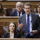 El líder del PP, Alberto Núñez Feijóo, interviene durante la sesión de control al Gobierno, este miércoles en el Congreso.