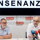 El secretario de la Sección Sindical del Profesorado de Enseñanza No Universitaria de CCOO León, Aurelio José Iglesias, y el secretario general de Enseñanza, José Antonio Alegre, presentan el informe de inicio de curso 2024-2025