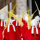 Los cardenales llegan para la misa del Domingo de Ramos en la Plaza de San Pedro en el Vaticano, el 13 de abril de 2025. EFE/EPA/FABIO FRUSTACI