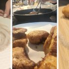 Proceso completo de nuestras torrijas con mantecada de Astorga: rebozadas en azúcar y canela, fritas con mimo y listas para enamorar al primer bocado.