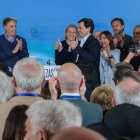 Mañueco celebra ayer su victoria en escaños y en votos en las elecciones de Castilla y León.