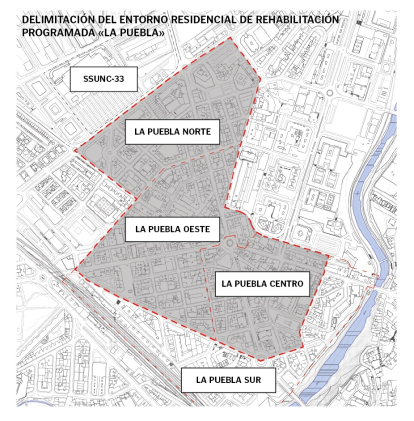 Mapa de las tres zonas de actuación del nuevo plan para rehabilitar el barrio de La Puebla.