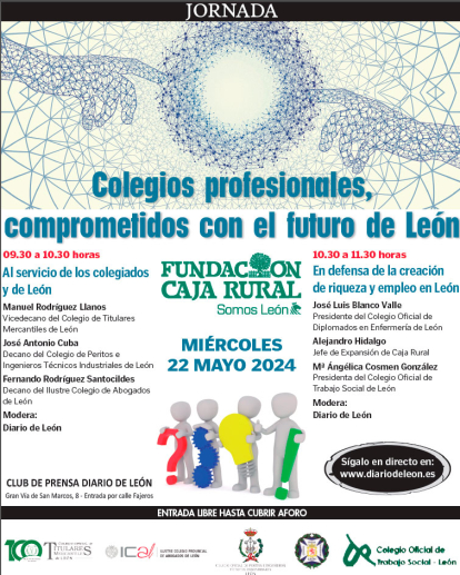 Cartel sobre la Jornada sobre Colegios Profesionales que tendrá lugar en Diario de León