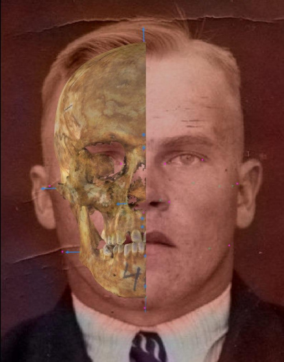 Superposición craneofacial de uno de uno de los casos históricos investigados por Panacea