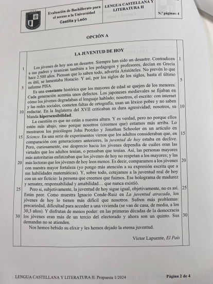 Examen de Lengua de la primera de la primera jornada de la Ebau