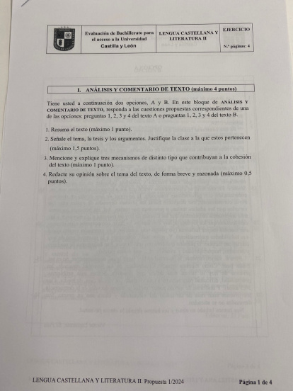 Examen de Lengua de la primera de la primera jornada de la Ebau