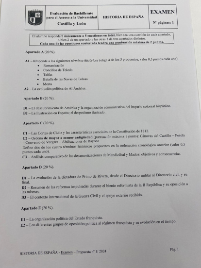 Examen de historia en la primera jornada de la Ebau