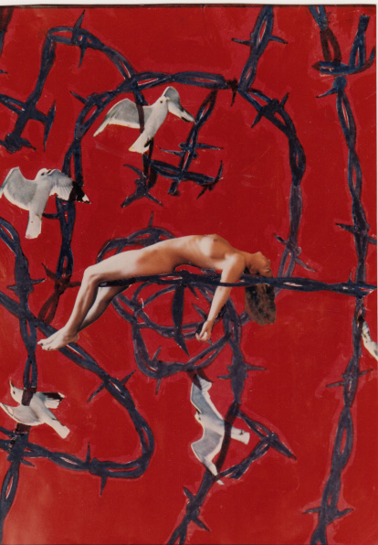 Collage sobre la violencia hacia a las mujeres hecho en los años 80.