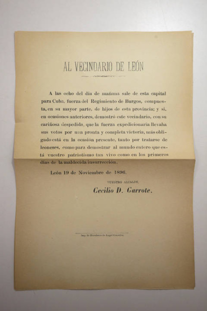 Bando del alcalde para pedir a los leoneses que acudieran a despedir a los soldados.