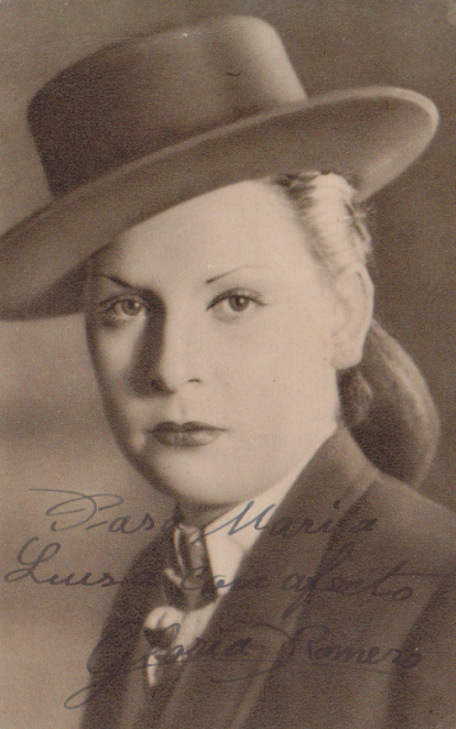 Postal firmada por Gloria Romero a la taquillera del Edesa María Luisa Lobo.