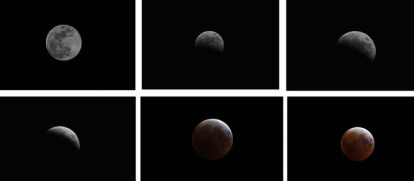 Combo con imágenes de la luna durante el progreso del eclipse durante la madrugada de este viernes en La Habana (Cuba). 