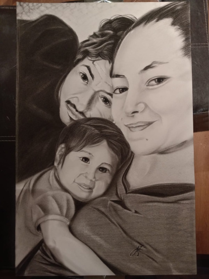 Un retrato familiar hecho a lápiz.
