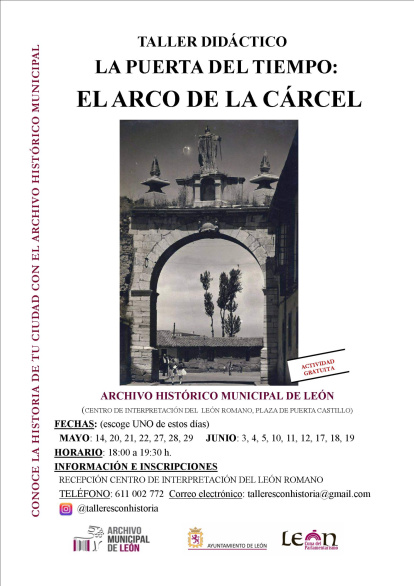 Cartel de los talleres ‘La puerta del tiempo: el Arco de la Cárcel’ en el Archivo Histórico.