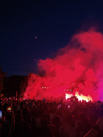 La afición de la Cultural celebra el ascenso a Segunda División de la Cultural en Guzmán.