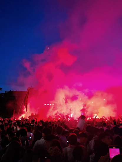 La afición de la Cultural celebra el ascenso a Segunda División de la Cultural en Guzmán.
