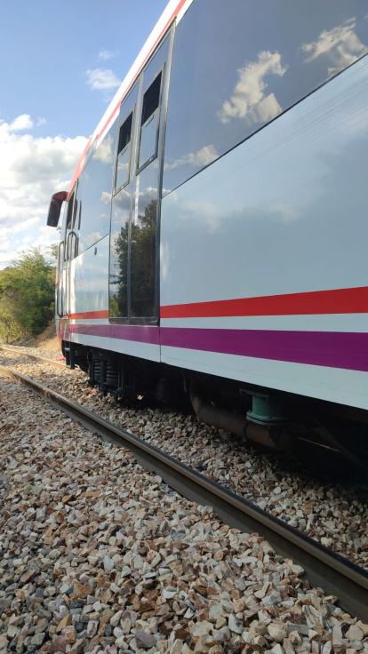 El tren Feve descarrillado en el municipio de La Ercina.