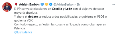 Tweet de Adrian Barbón