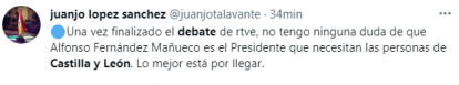 Tweet de Juanjo López Sánchez