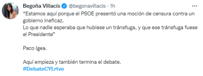 Tweet de Begoña Villacís