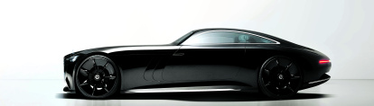 Mercedes-Benz Vision Iconic: Das skulpturale Exterieur in tiefschwarzer Hochglanzlackierung. 

Mercedes-Benz Vision Iconic: The sculptural exterior in deep black high-gloss finish.