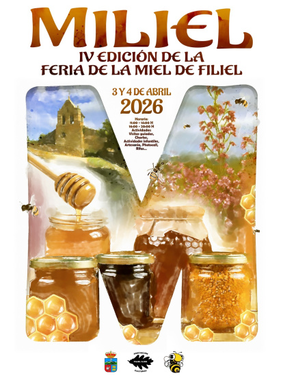 Cartel anunciador de la IV edición de MILIEL, la Feria de la Miel de Filiel, que se celebrará los días 3 y 4 de abril de 2026.