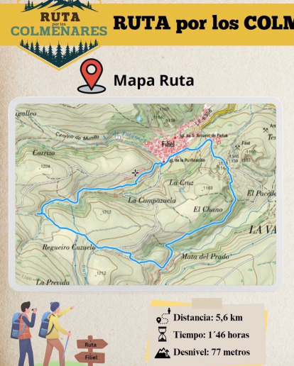Mapa del recorrido circular de 5,6 kilómetros y 77 metros de desnivel que forma parte de los paseos guiados de MILIEL.