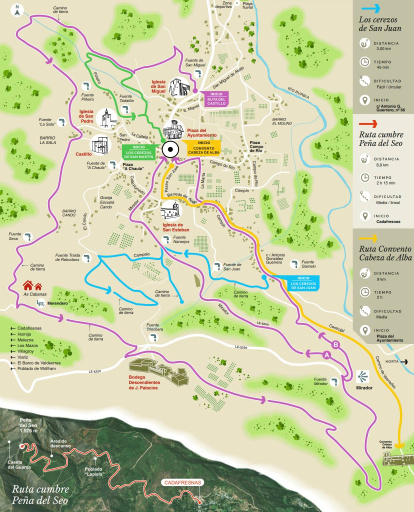 Pie de foto:
El mapa oficial de Turismo Corullón sitúa las rutas de Los Cerezos de San Juan y San Martín entre caminos rurales, fuentes y miradores del municipio berciano.