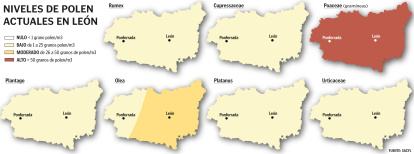 Nieles de pólenes a 18 de mayo de 2026 en León.