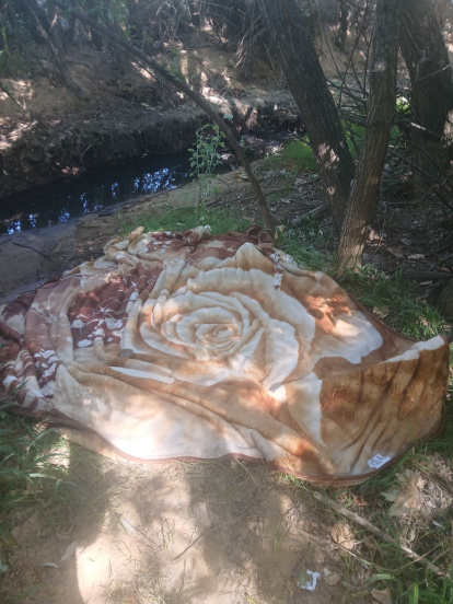 Manta encontrada por el colectivo a las orillas del Bernesga.