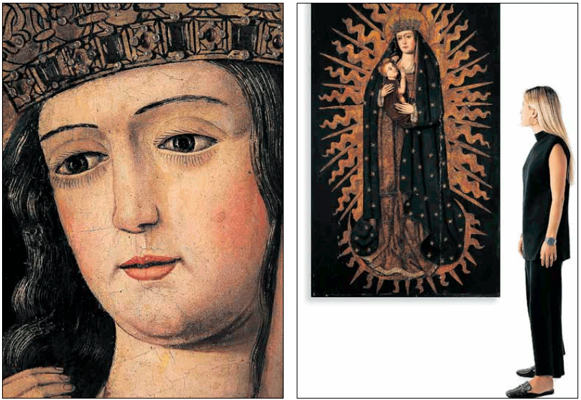 Detalle y obra de ‘Virgen con el niño’, del maestro leonés, posiblemente Maestro de Palanquinos, que saca a subasta Setdart. SETDART